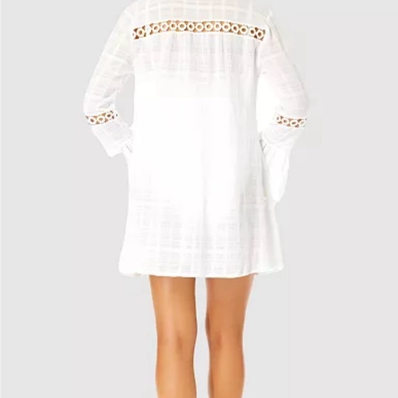 NWT Ibiza Anne ColeWomen's Button Up Bell Sleeve Crochet Trim Cover-Up Tunic - Picture 2 of 8